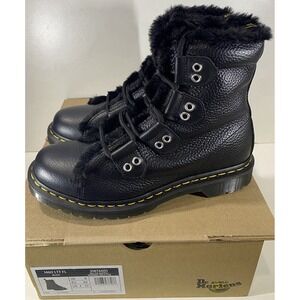 Dr Martens 1460 LTT FL Black Milled Nappa Faux Fur Lined Boots US Women 10 Men 9